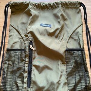 Supreme Khaki Drawstring Bag with Black Mesh Pockets